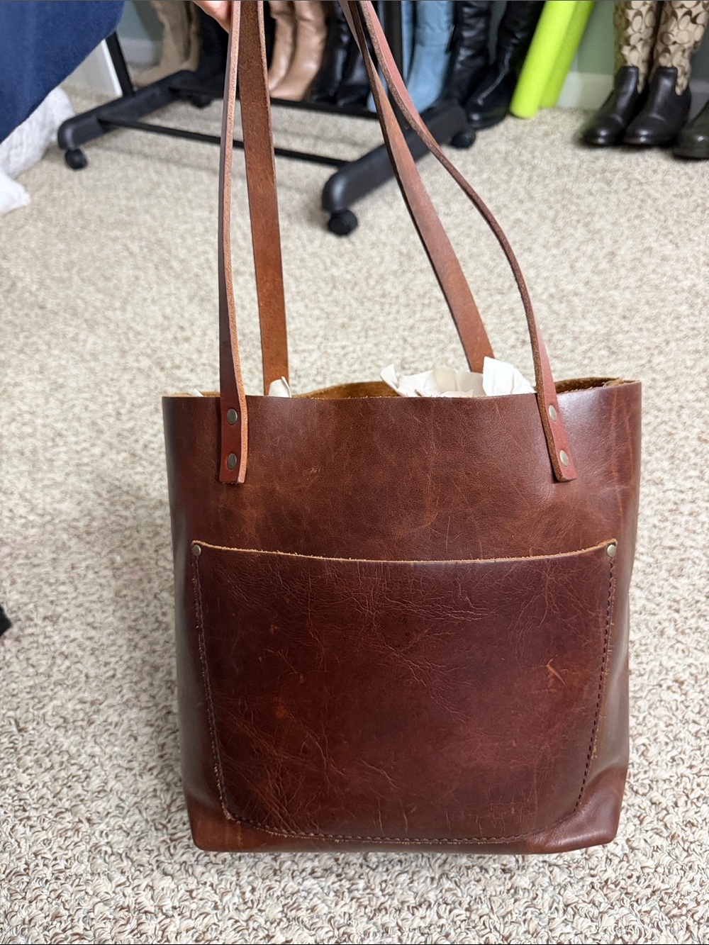 Portland Leather - Medium Leather Tote with Front Pocket (cognac)